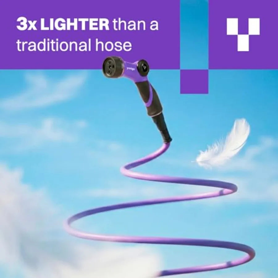 Expandable Purple Garden Hose Lightweight No-Kink Design with Durable Aluminum Fittings Spray Nozzle