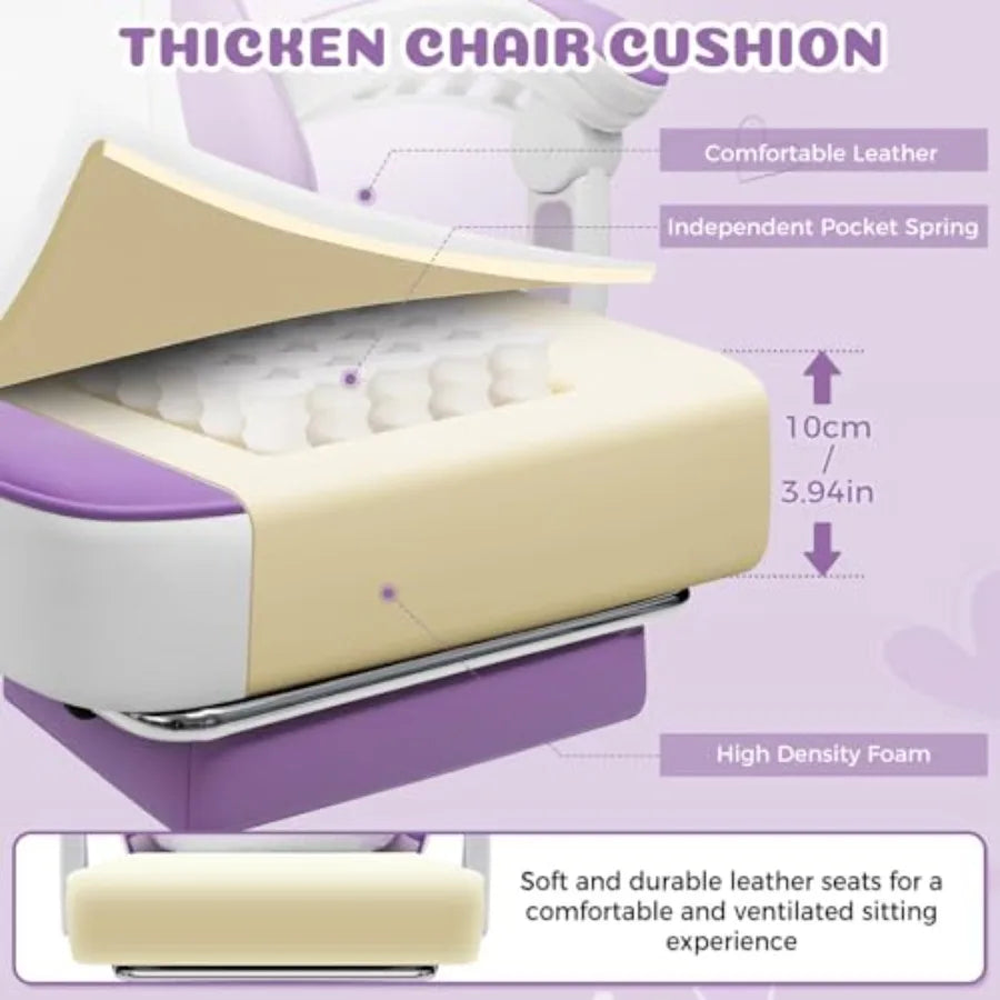 Purple PU Leather Gaming Chair with Cat Ears Design and Built-in Massage Function