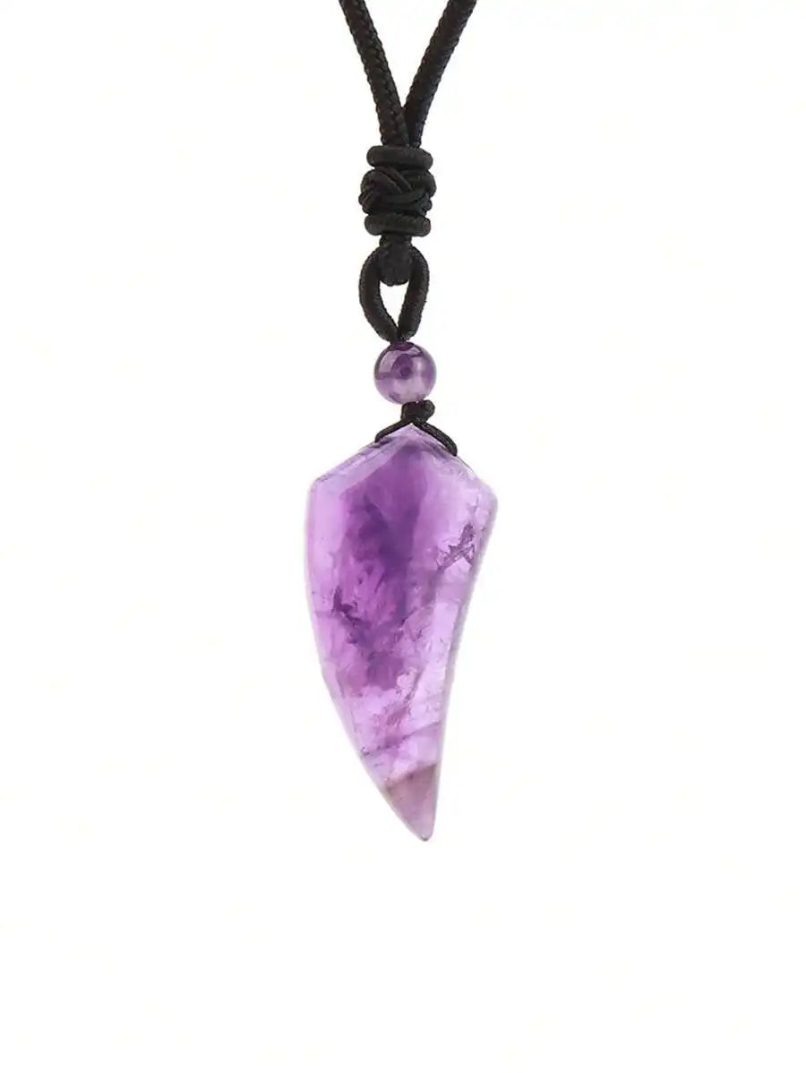 Natural Amethyst Wolf Tooth Pendant Necklace For Men Fashion Jewelry Gift