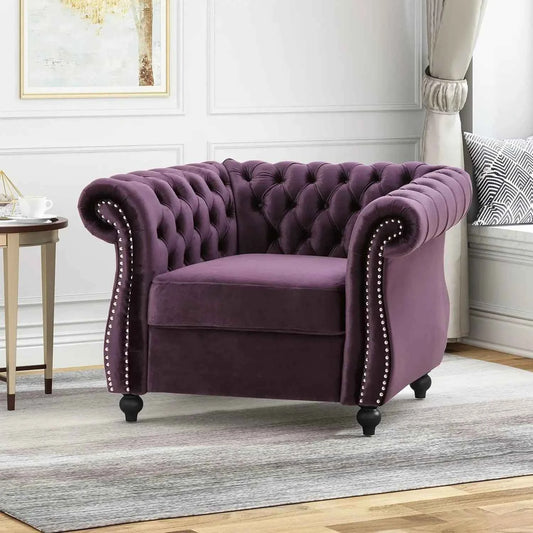 Tufted Velvet Club Chair Button-Tufted Upholstered Accent Seat - Purpleobsessions