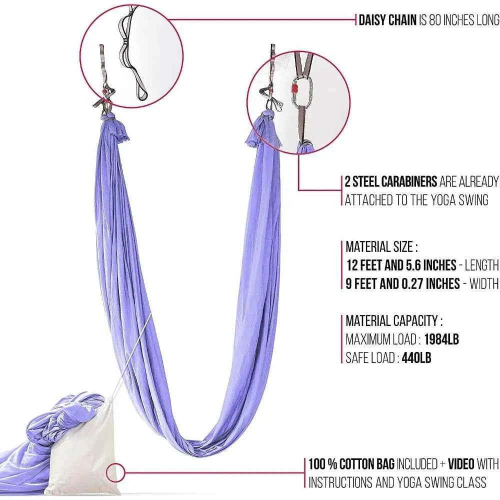 Silk Aerial Yoga Swing & Hammock Kit for Improved Yoga Inversions, Flexibility & Core Strength - Purpleobsessions