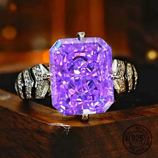 Luxury 925 Sterling Silver Ice Flower Cut Purple Kunzite Gemstone Zircon Wedding Band Rings For Women Dazzling Bridal Jewelry