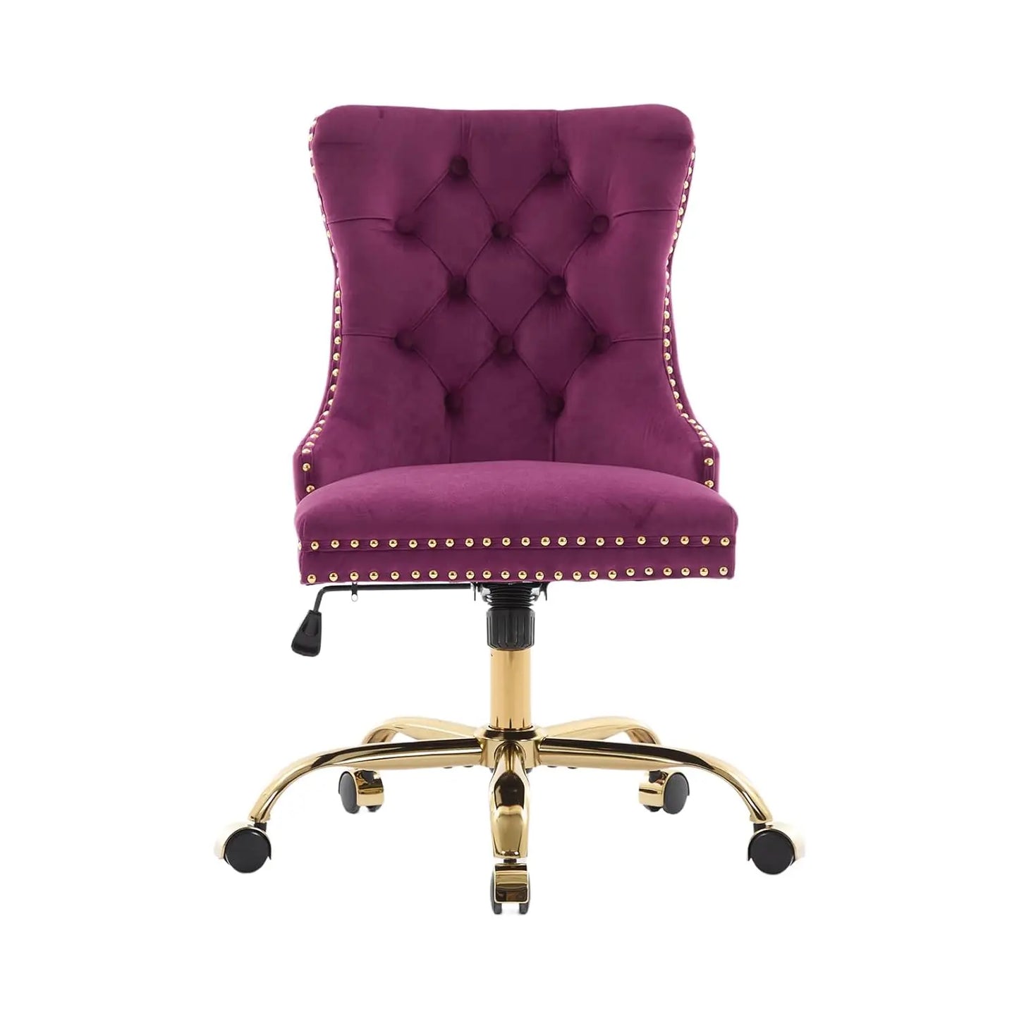 Upholstered Adjustable Swivel Vanity Chair with Wheels & Gold Base