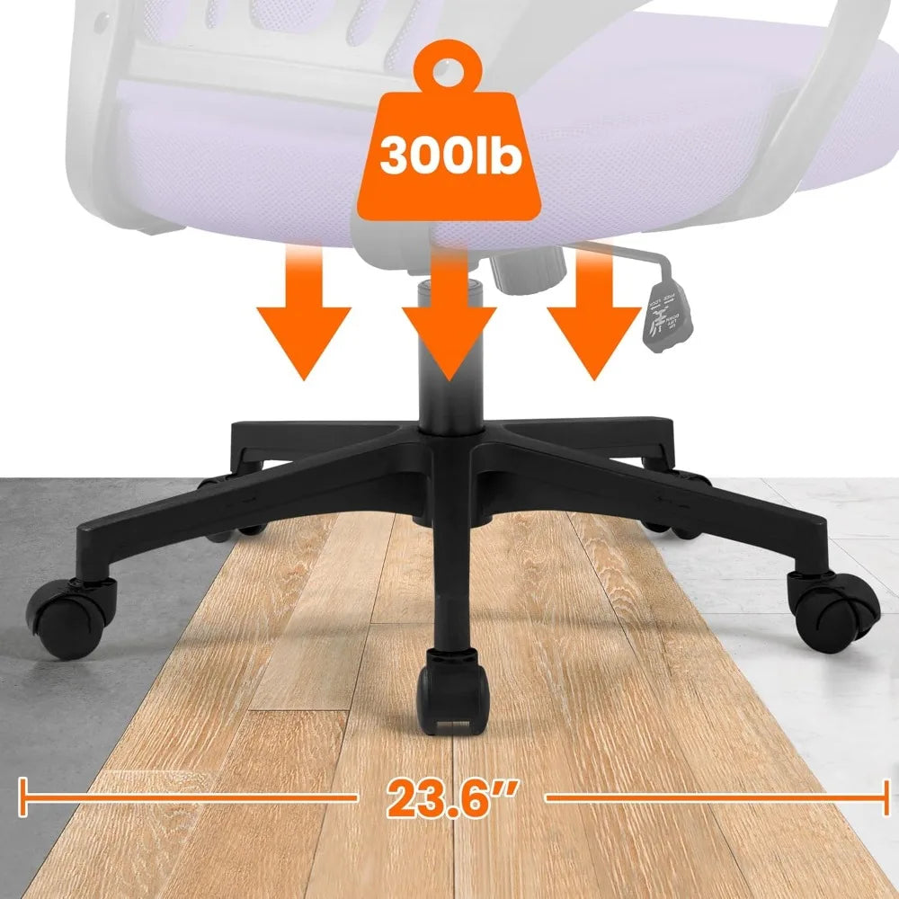 Mesh Task Swivel Office Desk Chair with Wheels, Adjustable, Purple
