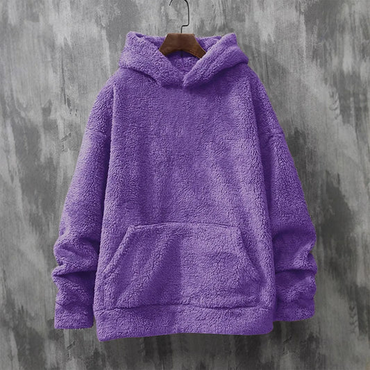 Men'S Round Neck Long Sleeved Fleece Hooded Sweatshirt