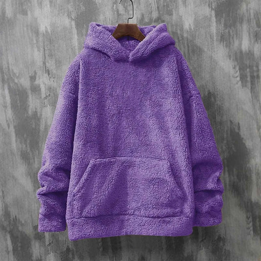 Men'S Round Neck Long Sleeved Fleece Hooded Sweatshirt