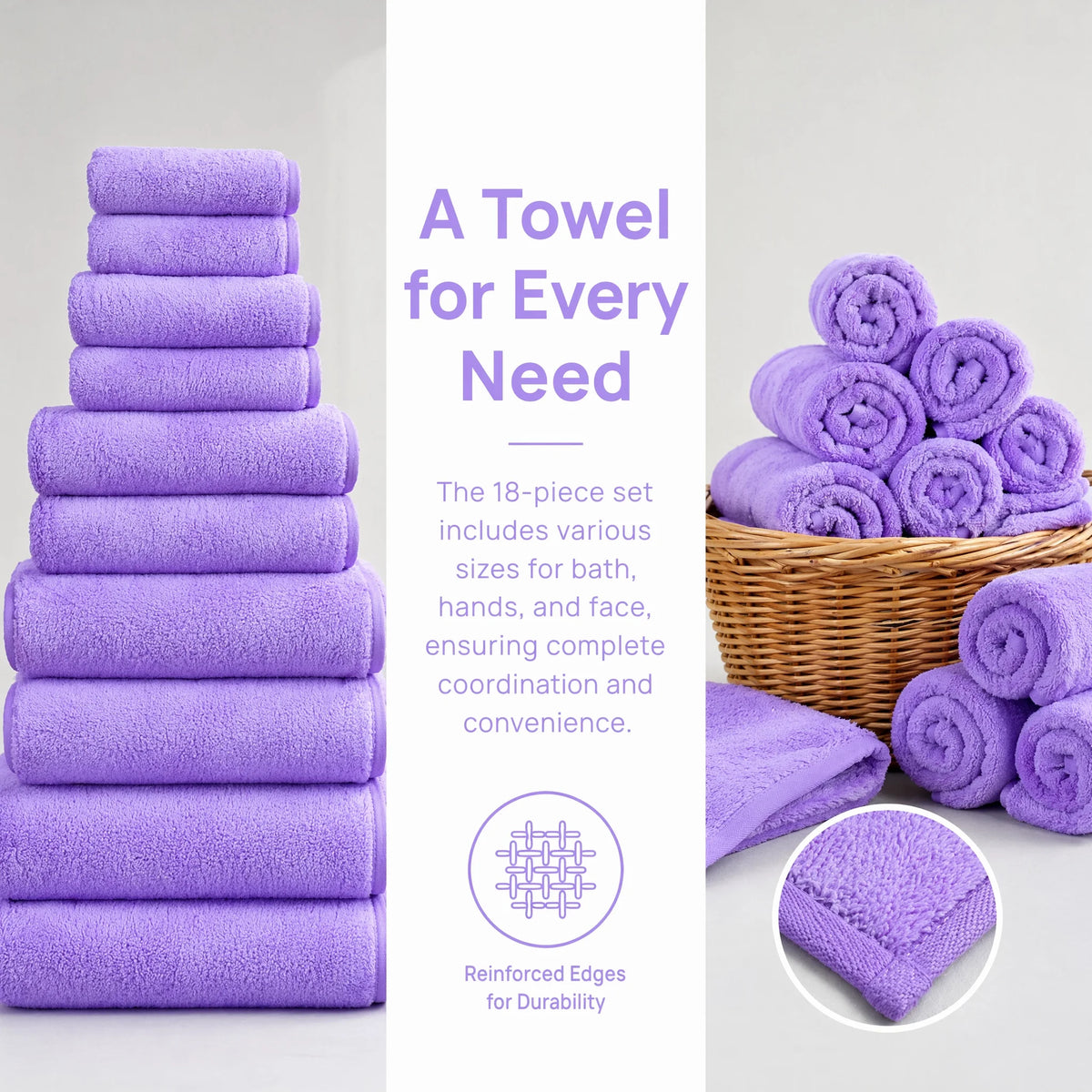 18-Piece Fleece Bath Towel Set, 4 Bath Towels 4 Hand Towels 10 Washcloths, Ultra Soft Plush Microfiber