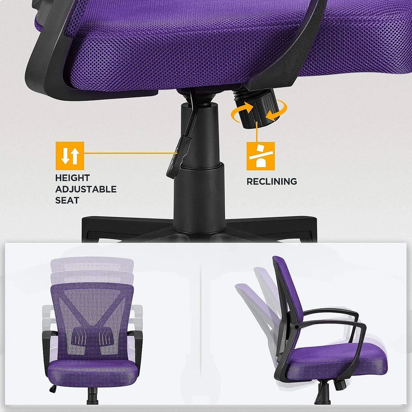 Ergonomic Mesh Office Chair with Adjustable Lumbar Support Mid Back Swivel Task Chair Purple