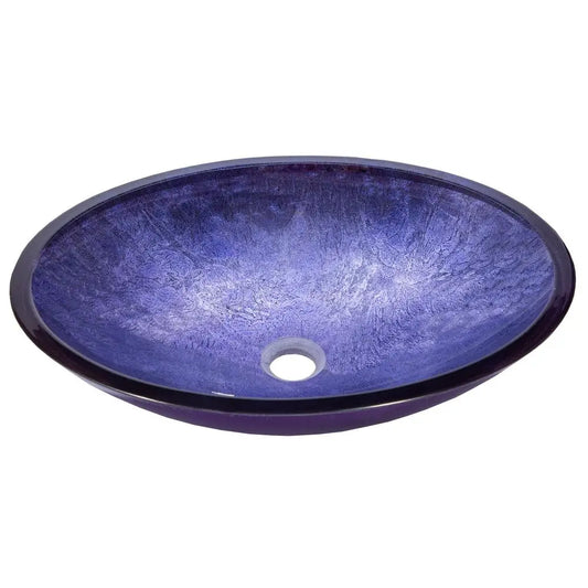 Purple Foil Oval Glass Sink Bowl Bathroom Vessel Sink for Vanity Top