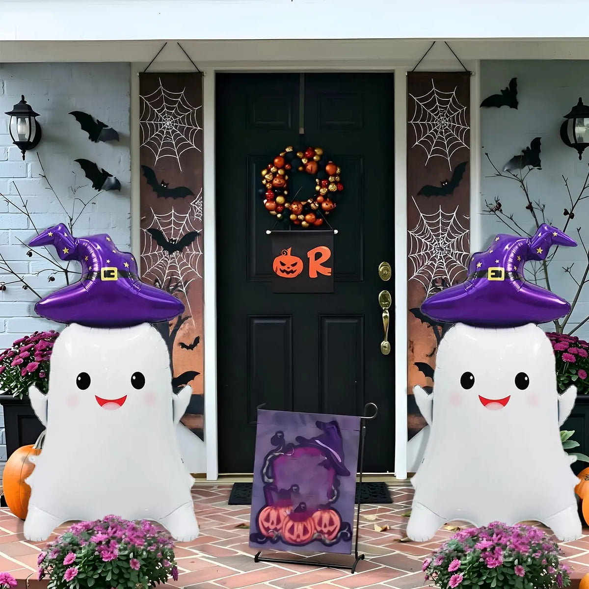 2 Pcs Self Standing Ghosts Balloons, Large Halloween Ghosts Mylar Balloons