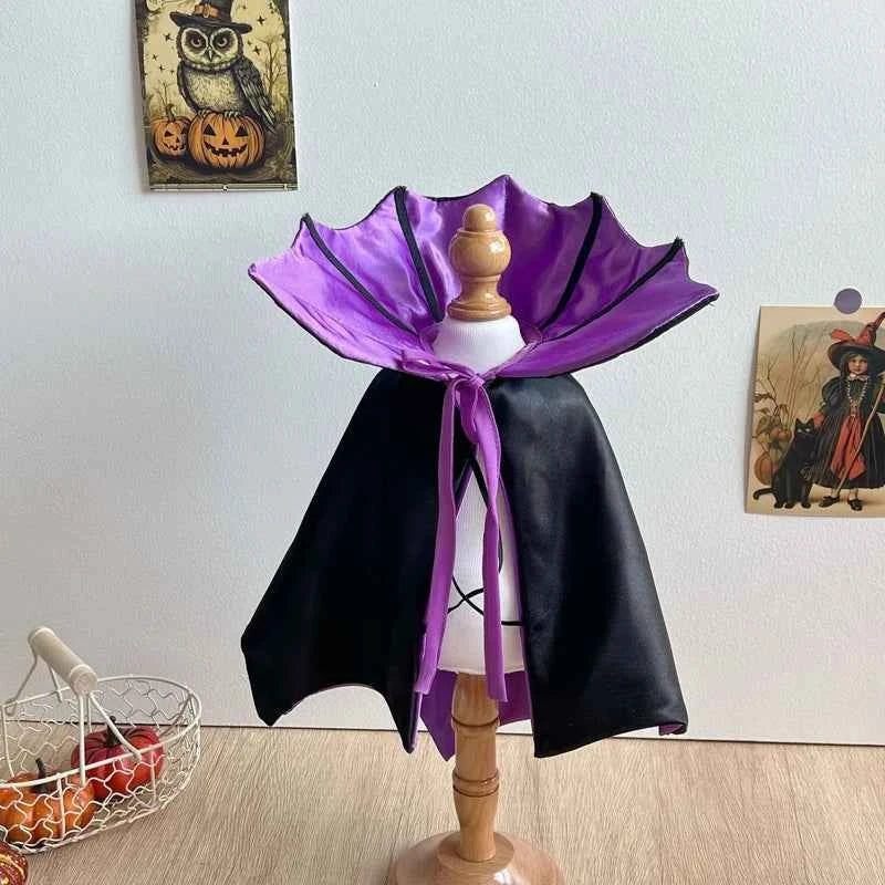 Pet Halloween Vampire Cloak with Bat Wings, Adjustable Costume for Small Dogs & Cats