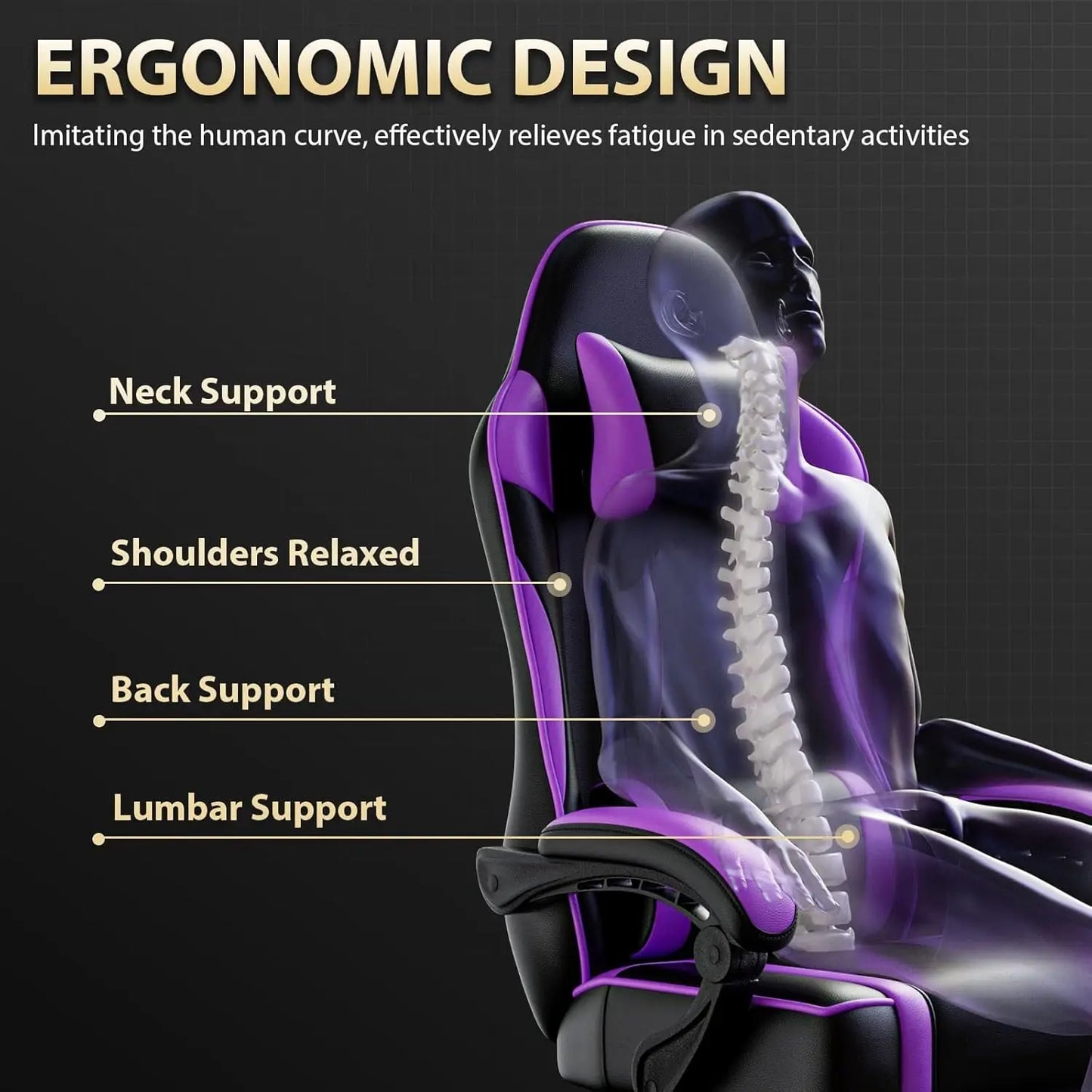 Ergonomic Gaming Chair with Footrest and Lumbar Support, Height Adjustable