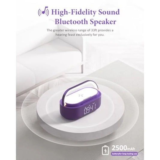 Bluetooth Speaker Alarm Clock with Wireless Charger FM Radio Adjustable LED Night Light