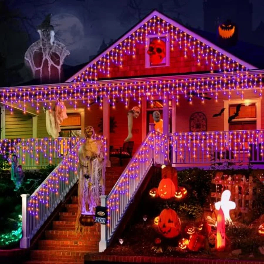 Halloween decoration lights, LED, orange and purple, 99FT 1216 bulbs, weather-resistant PVC wire, energy-efficient