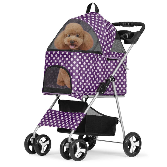 Pet Stroller 4 Wheels, 3-in-1 Foldable Dog Stroller w/Storage Basket & Cup Holder