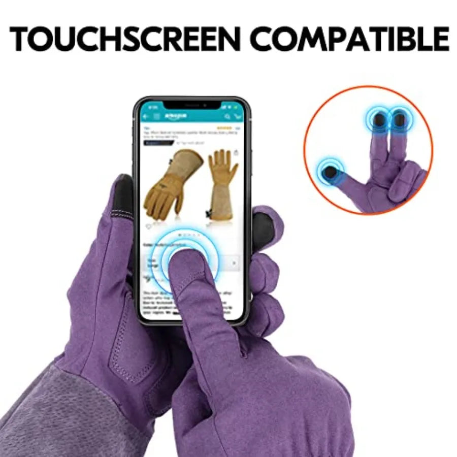 Ladies' Synthetic Leather Extended Split Leather Cuff, Thorn Proof Garden Gloves Size M Purple
