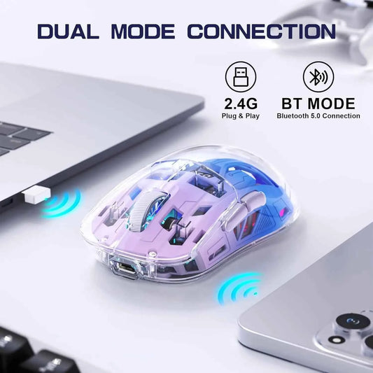 A2 Transparent Wireless Gaming Mouse, BT 5.0/2.4G PC Rechargeable