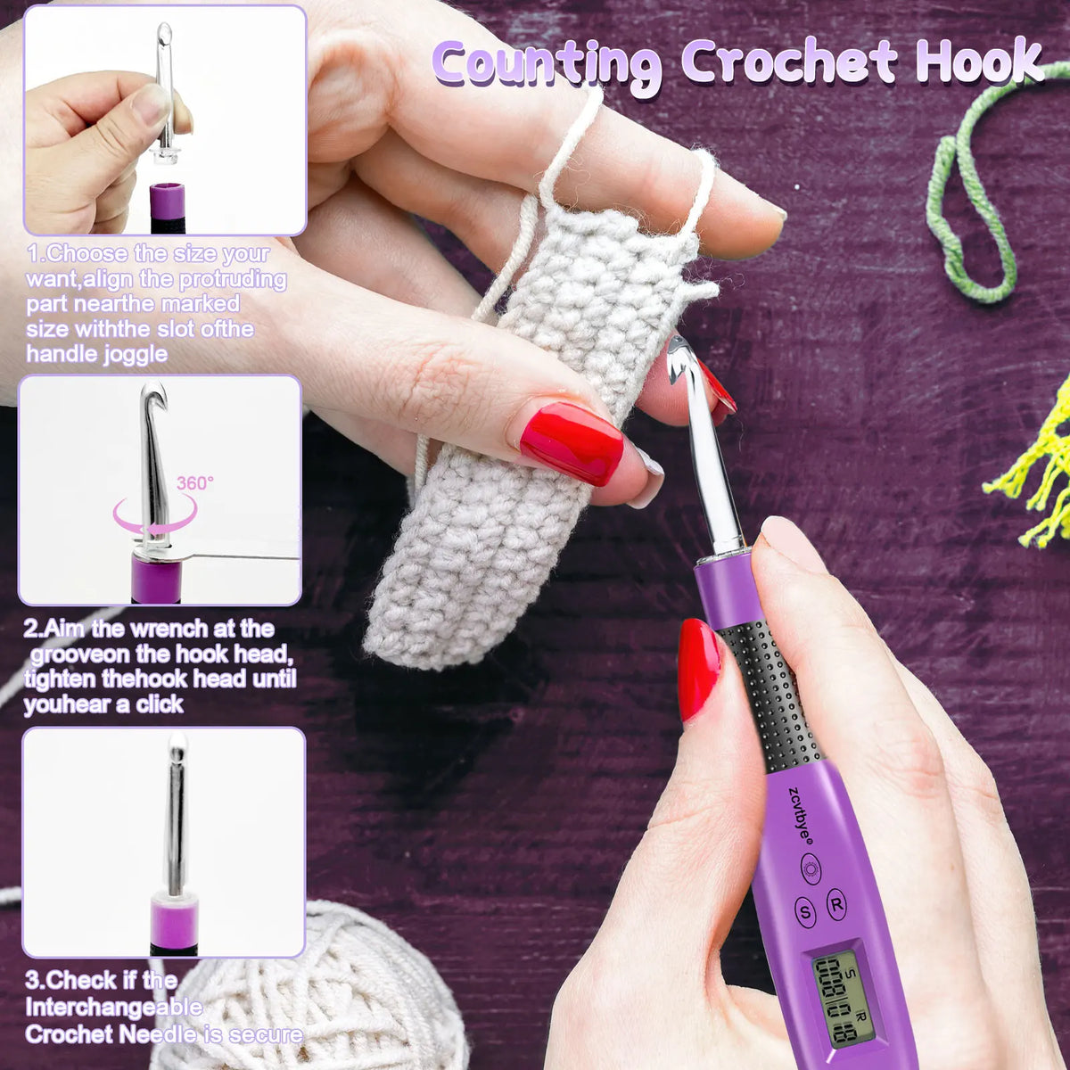 24PCS Crochet Hook Set With LED Light & Row Digital Counter