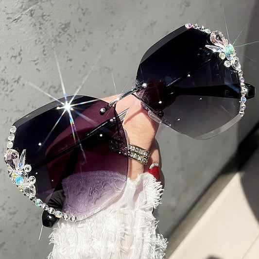 diamond fashion glasses women's rimless sunglasses.