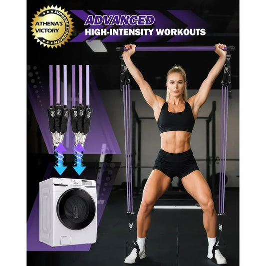 Upgraded Pilates Bar Kit with Resistance Bands Natural Latex, Heavy-Duty Stainless Steel