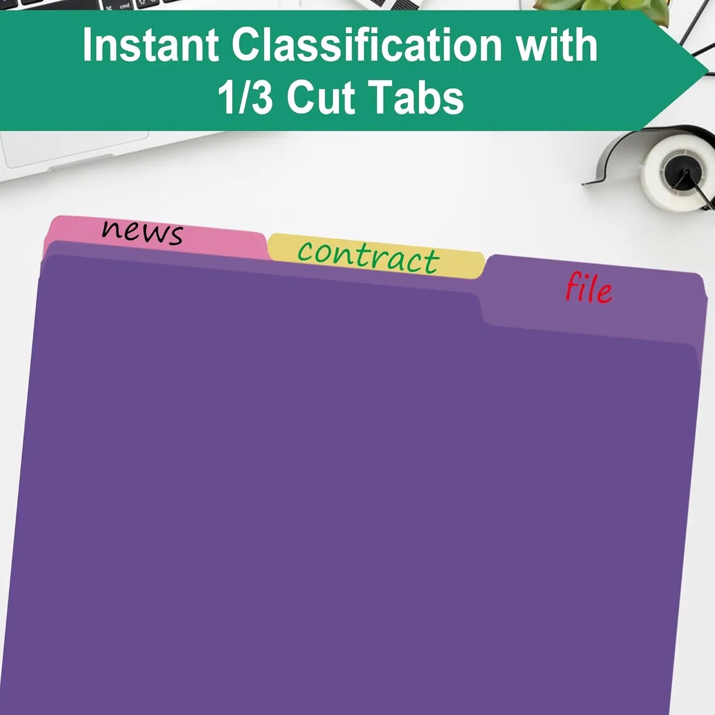 18 Pack Purple File Folders, Letter Size 8.5x11 Inch with 1/3 Cut Tabs for Office Document Organization