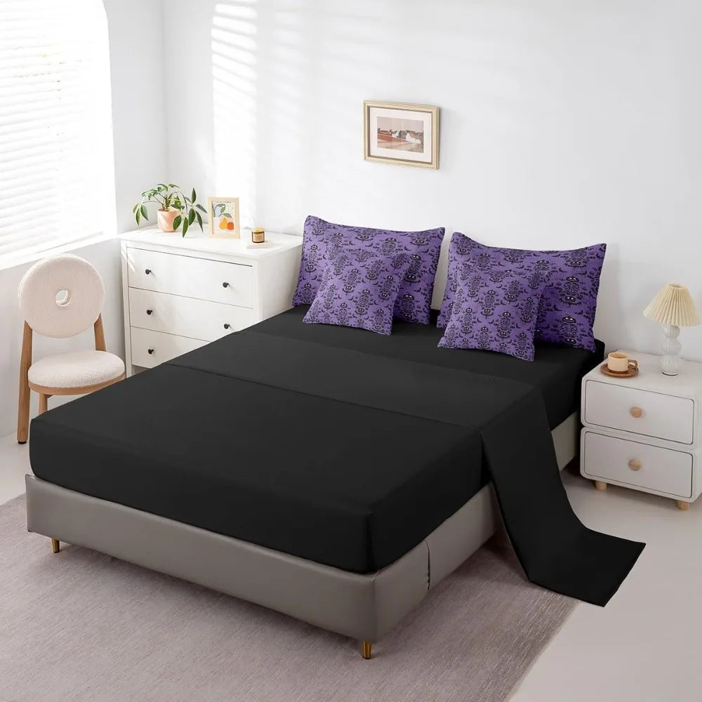 Purple Graffiti Gothic Style 7-Piece Bedding Set Including Comforter, Sheets, and Pillowcases, King