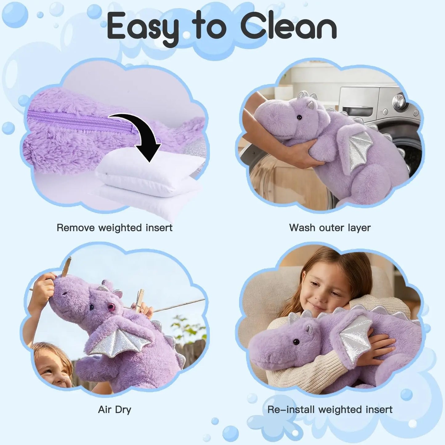 Giant Weighted Winged Dragon Plush Toy - 35.4" 5lbs Washable Purple