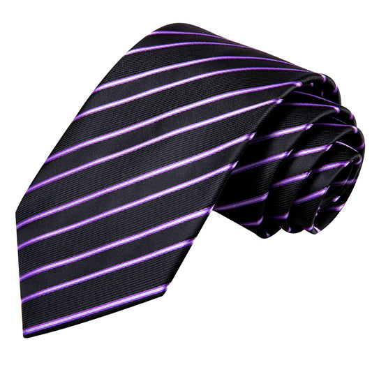 Purple Stripes Men Tie Handkerchief Cufflinks Set Necktie - Purpleobsessions