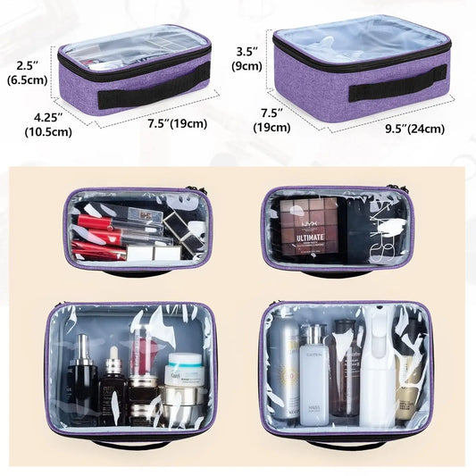 Multifunctional Travel Makeup Bag with 4 Removable Pouches, Purple Cosmetic Organizer for Easy Storage