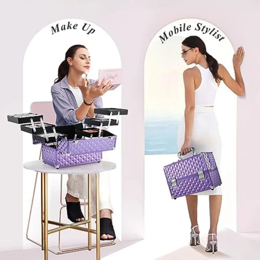 12 Inch Portable Makeup Train Case with 6 trays, lockable
