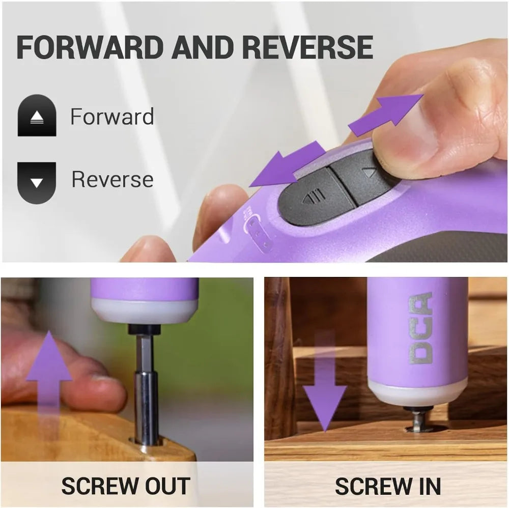 4V Electric Screwdriver Set, 2000mAh Li-ion Battery, 1/4" Hex Chuck, USB-C, 18 Bits, Purple