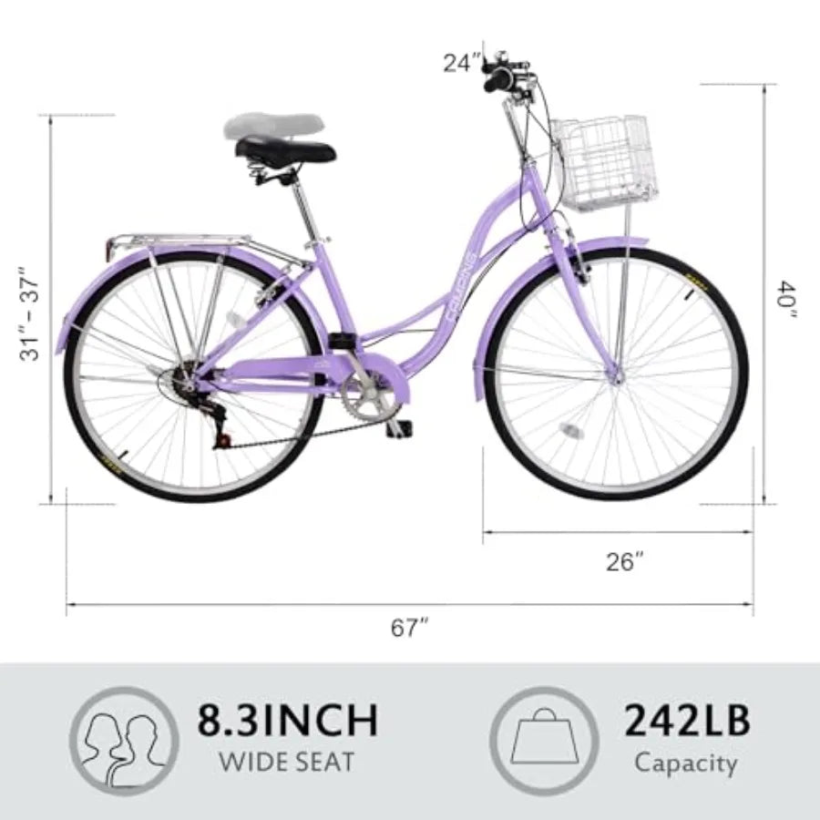 Women Beach Cruiser Bike 24/26 in. with Premium Derailleur Shift Lever Adjustable Seat