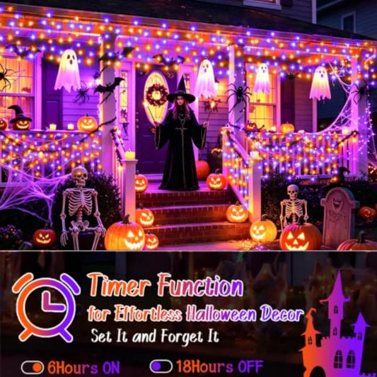 Halloween decoration lights, LED, orange and purple, 99FT 1216 bulbs, weather-resistant PVC wire, energy-efficient
