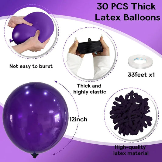 30 pcs Deep Dark Purple Balloons 12 Inch