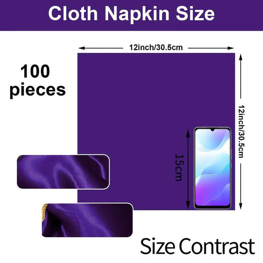 100 Pieces Purple Satin Cloth Napkins 12 x 12 Inches,