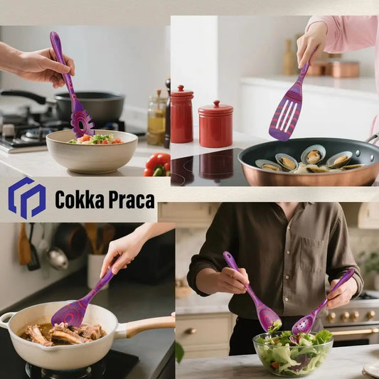 Wood Kitchen Utensil Set, purple NonStick
