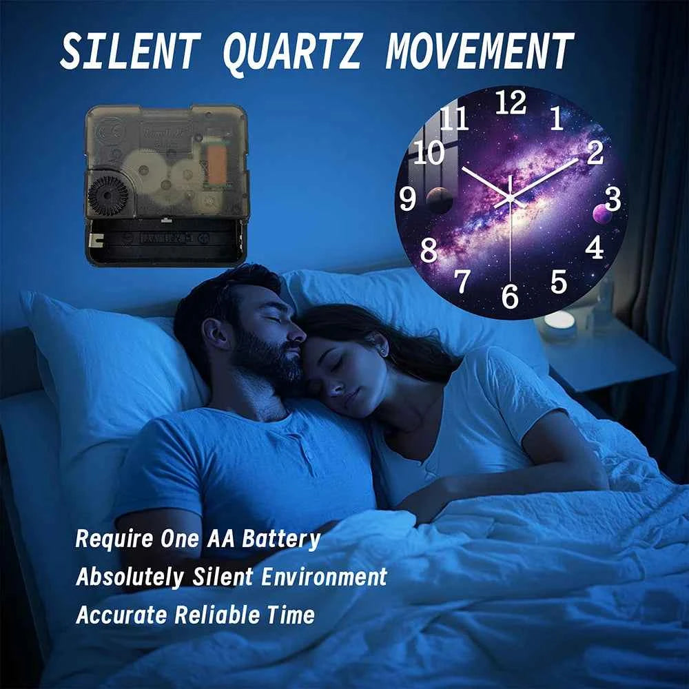 Wooden Wall Clock, Purple Galaxy with Planets - Purpleobsessions
