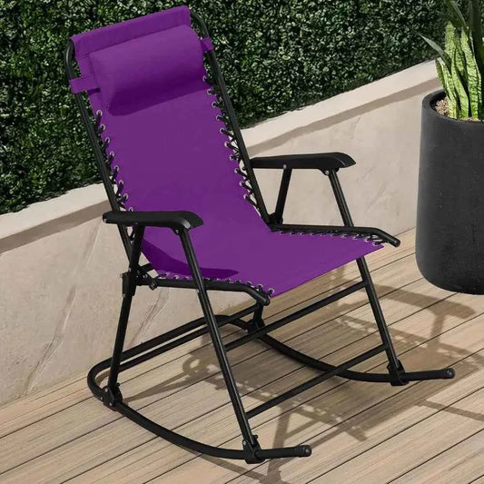 Amethyst Purple Zero Gravity Reclining Outdoor Rocking Chair with Adjustable Pillow