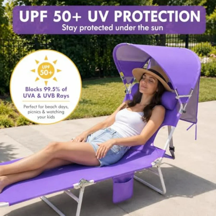 Beach tanning lounge chair with canopy shade