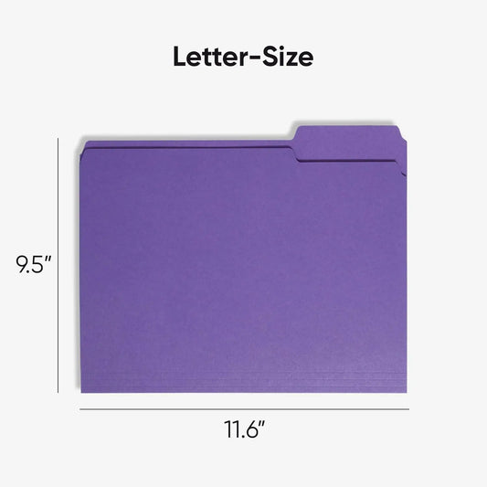 100 Purple Letter Size File Folders with 1/3-Cut Tabs