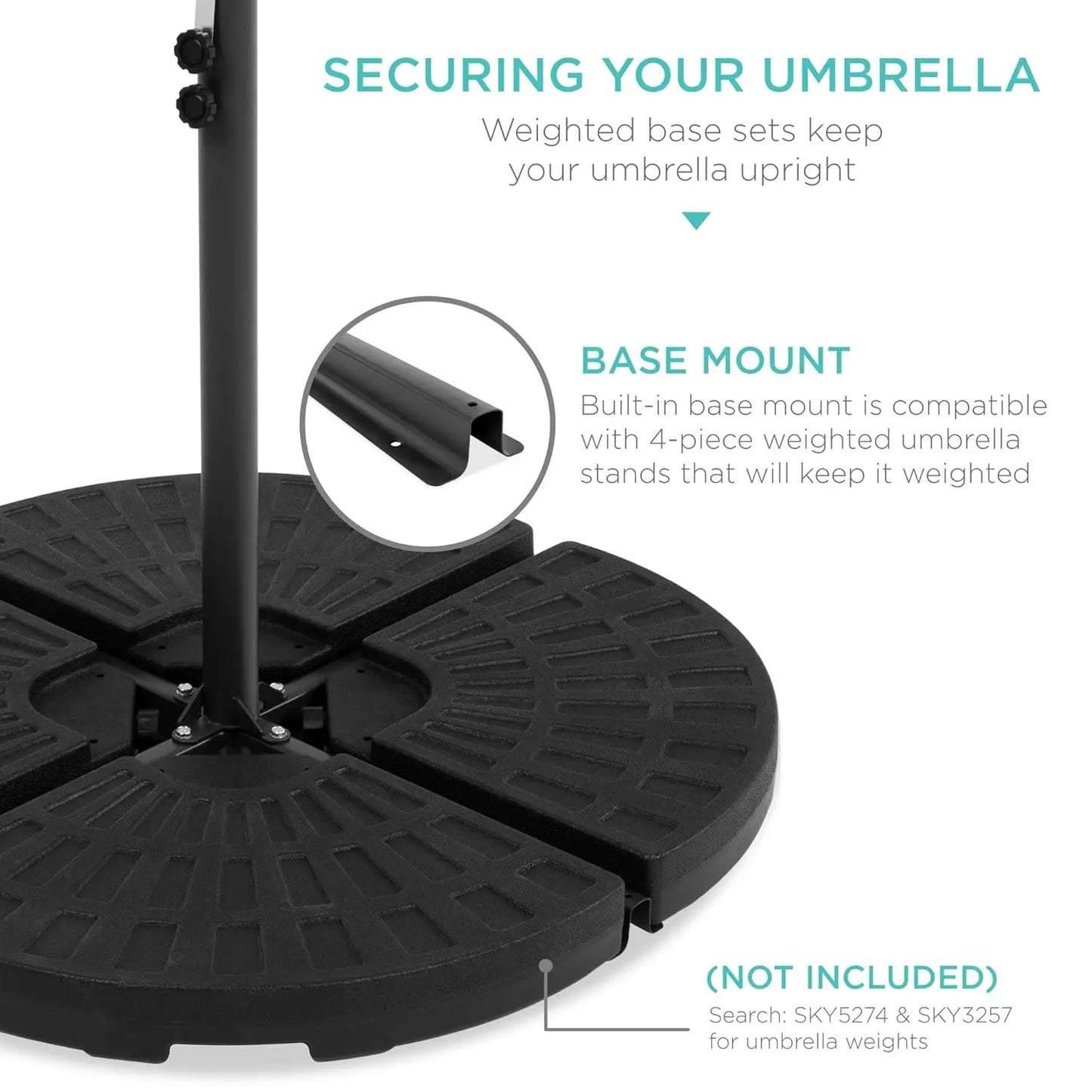 10ft Solar LED Offset Cantilever Hanging Market Patio Umbrella, 8 Sturdy Ribs, Easy Adjustment