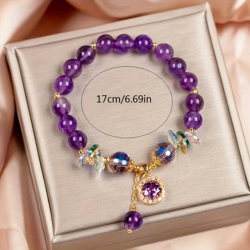Natural Purple Crystal Bead Bracelet