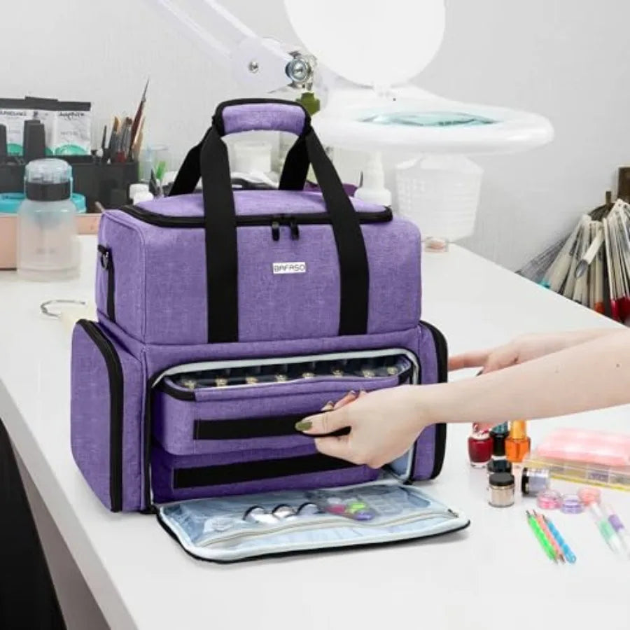 Nail Polish Organizer Holds 80 Bottles with UV Nail Lamp and 2 Removable Pouches, Manicure Tools Storage