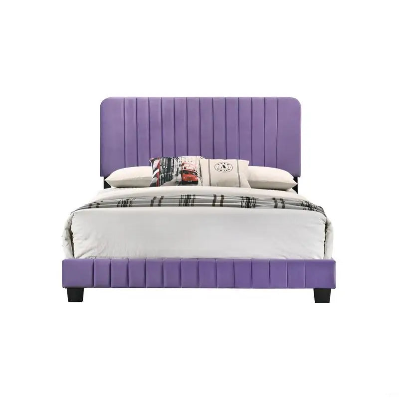 Vibrant Purple Contemporary Queen Bed with Stylish Design and Comfort