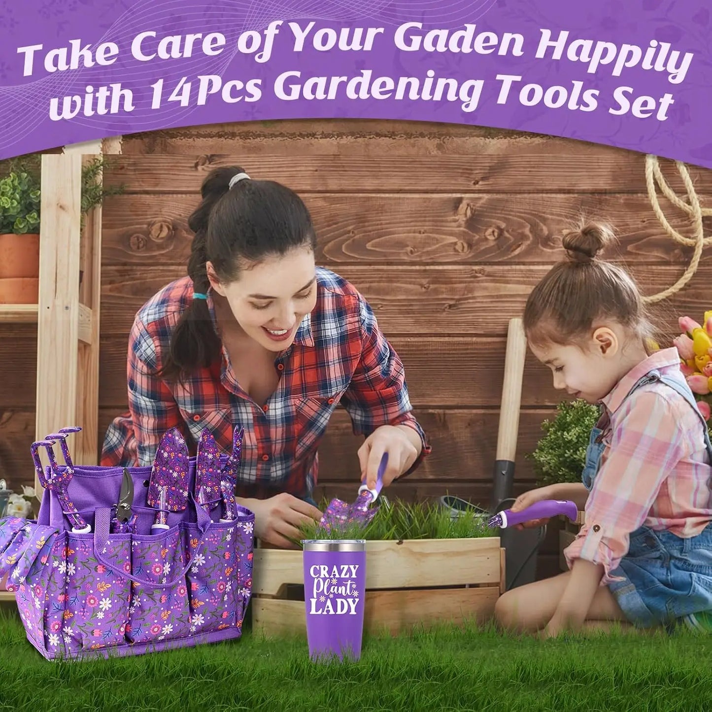 14 PCS Garden Tool Set with Tote Bag & Tumbler