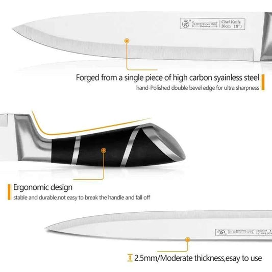 9 pc Kitchen Knife Set, Stainless Steel, Sharp Non-Stick Coated Chef Knives with Sharpener - Purpleobsessions