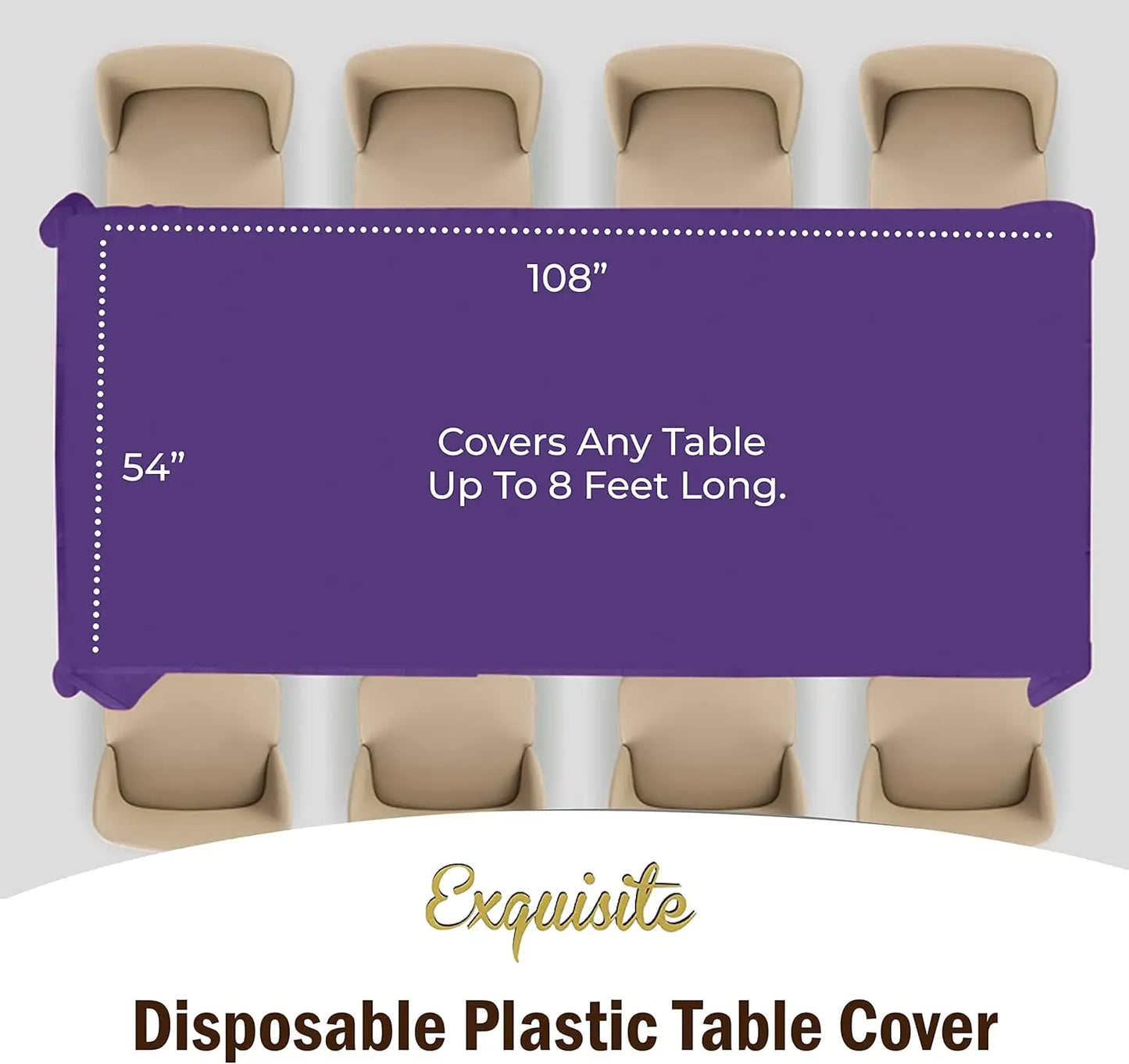 Premium Purple Plastic Tablecloth 54x108 Inch, Heavy-Duty Disposable