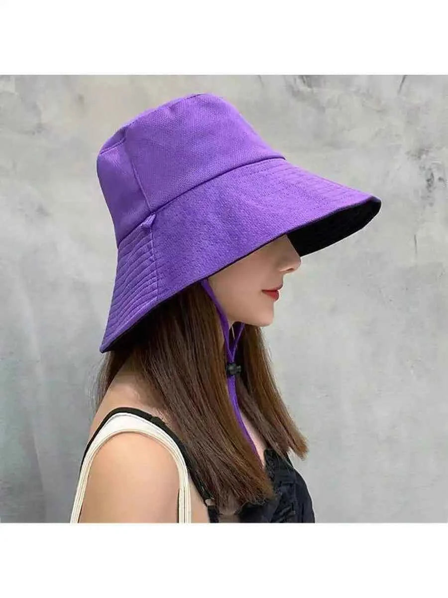 Purple Double Sided Bucket Hat With Chin Strap Sun Protection Wide Brim - Purpleobsessions