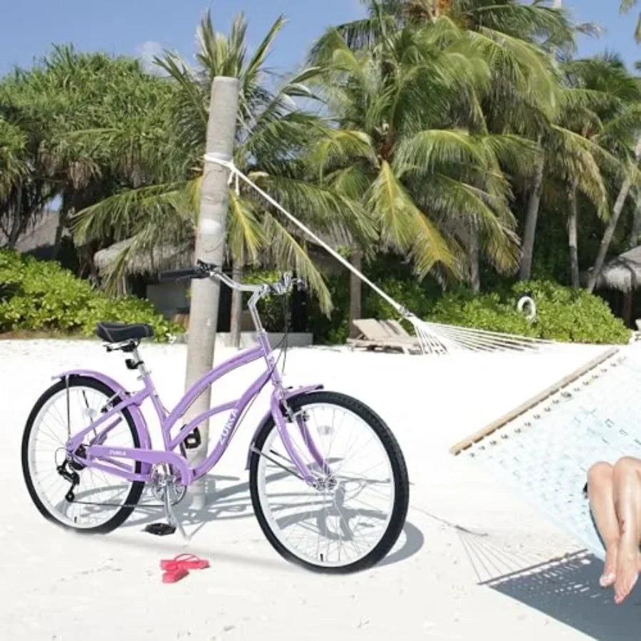 Beach cruiser bike, 26 inch, high carbon steel frame, 7-speed with dual V-brakes
