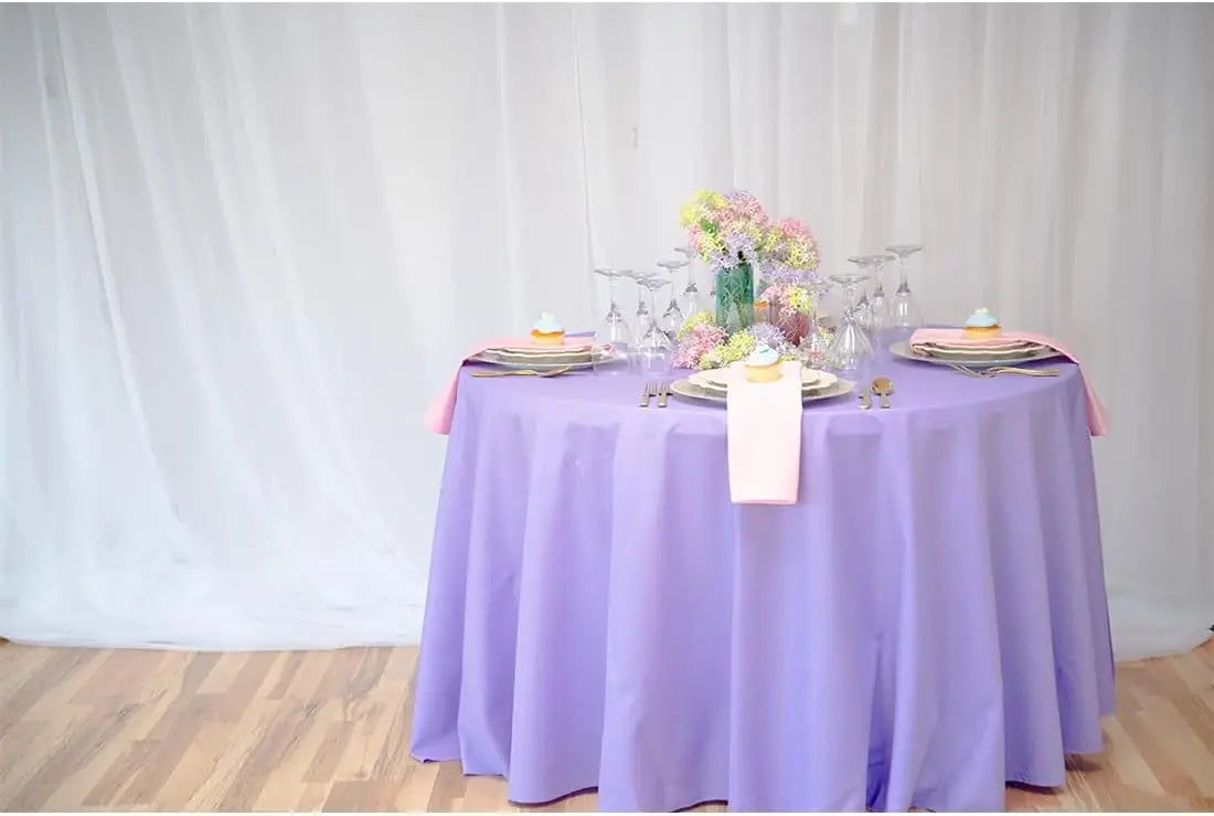 5 Pack 120 Inch Round Tablecloth Lavender, Wrinkle Resistant Polyester Fabric for Party Decor
